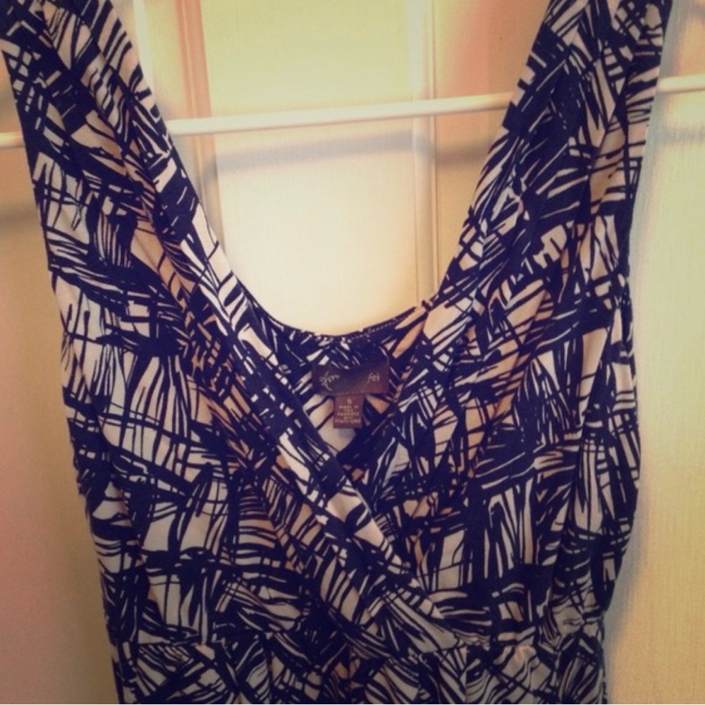 Anthropologie Navy and White Abstract Print Sleeveless Dress